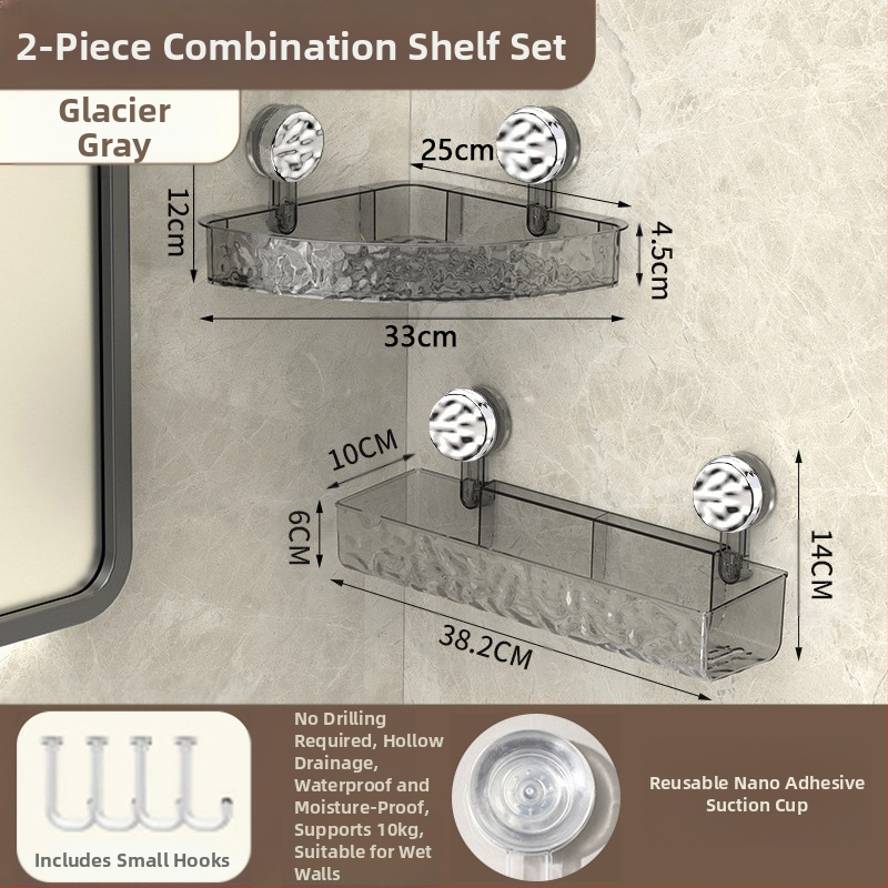 Vannas istabas sienas glabāšanas plaukts ar piesūcēju | Plastmasas | Viens slānis | Viegls luksuss | Thriving