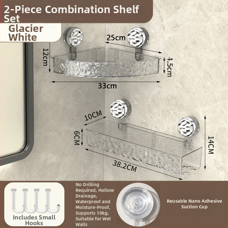 Vannas istabas sienas glabāšanas plaukts ar piesūcēju | Plastmasas | Viens slānis | Viegls luksuss | Thriving