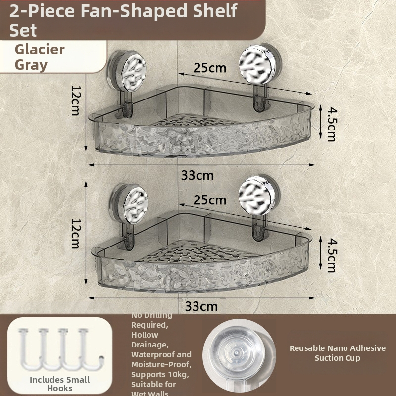 Vannas istabas sienas glabāšanas plaukts ar piesūcēju | Plastmasas | Viens slānis | Viegls luksuss | Thriving