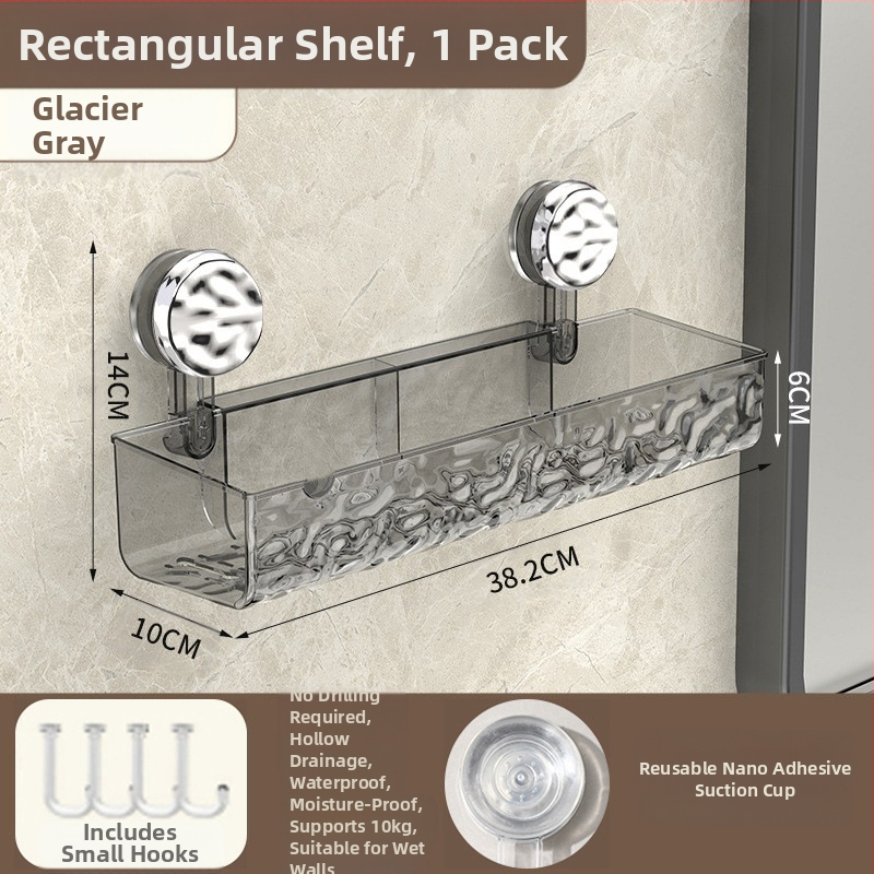 Vannas istabas sienas glabāšanas plaukts ar piesūcēju | Plastmasas | Viens slānis | Viegls luksuss | Thriving