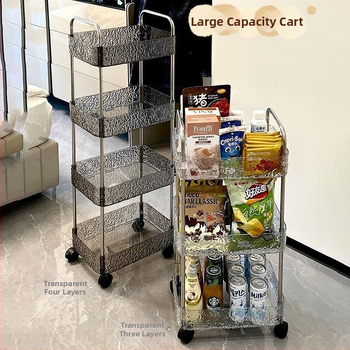 Ακρυλική επιδαπέδια τροχήλατη μονάδα μπάνιου για αποθήκευση, με πολλαπλά ράφια, φορητή