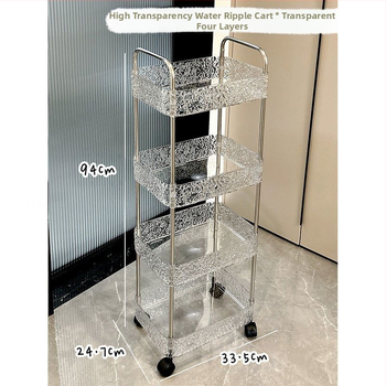 Ακρυλική επιδαπέδια τροχήλατη μονάδα μπάνιου για αποθήκευση, με πολλαπλά ράφια, φορητή