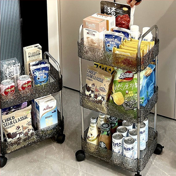 Ακρυλική επιδαπέδια τροχήλατη μονάδα μπάνιου για αποθήκευση, με πολλαπλά ράφια, φορητή