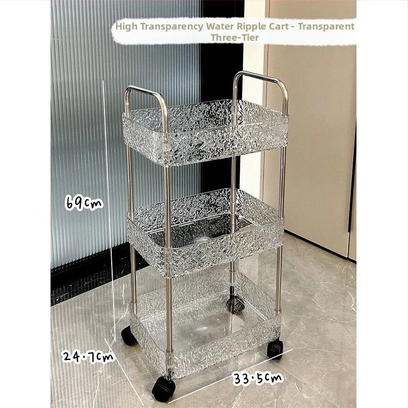 Akrila stacionālais mobilais vannas istabas uzglabāšanas plaukts ar vairākiem plauktiem