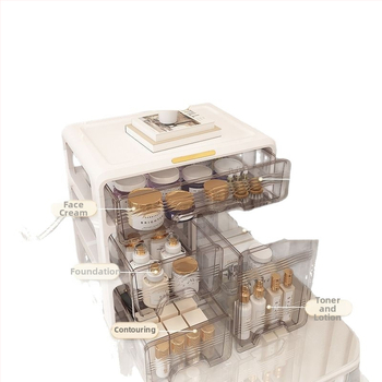 Κουτί αποθήκευσης καλλυντικών με διαμερίσματα για κραγιόν, μάσκες και πινέλα — οργανωτής κομοδίνου με συρτάρι, 18L χωρητικότητα, μοντέλο 985, ιαπωνικού στυλ