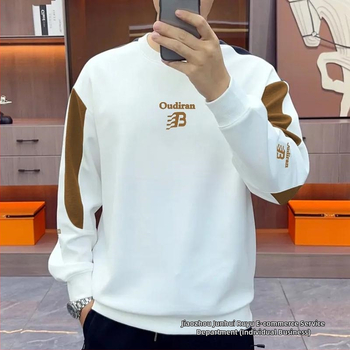 Мъжки пуловер без качулка с подплата от флийс, дебел дълъг ръкав, Corduroy плат с геометричен бродиран мотив