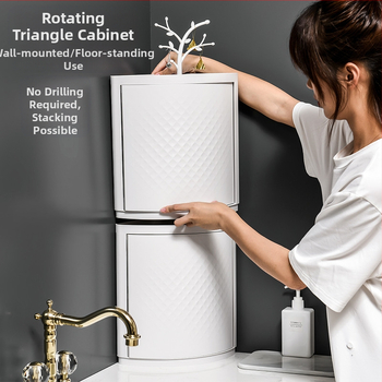 Ράφι γωνίας μπάνιου που περιστρέφεται, τοποθετείται στον τοίχο, χωρίς διάτρηση, τριγωνικός σχεδιασμός, κατασκευή από πλαστικό, Nordic στυλ, CE πιστοποίηση