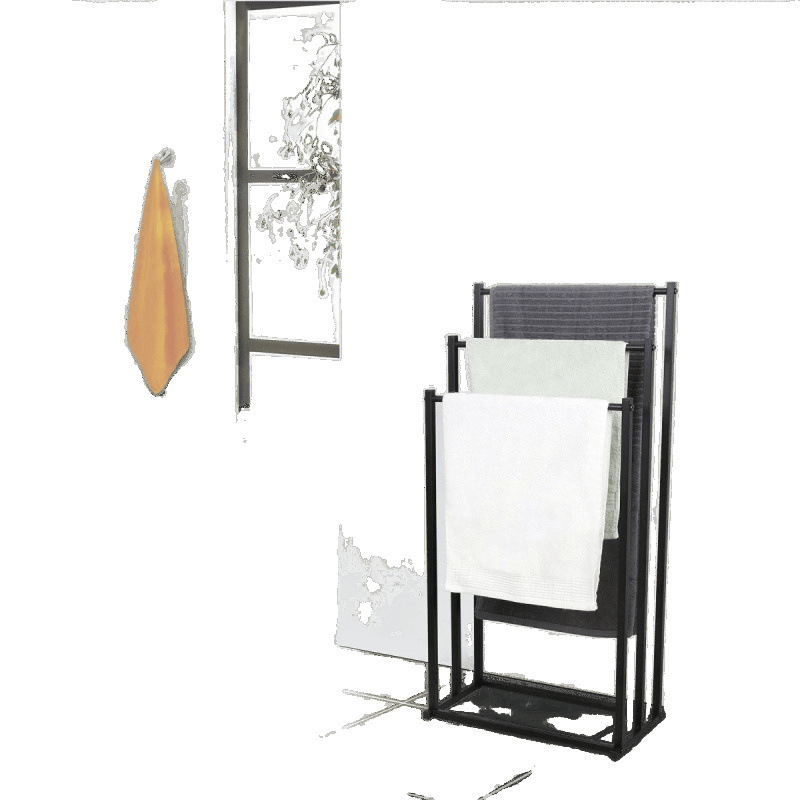 Ράγα πετσέτας με βάση, μεταλλική, χωρίς διάτρηση, φορητή μονάδα αποθήκευσης μπάνιου με κρεμάστρα