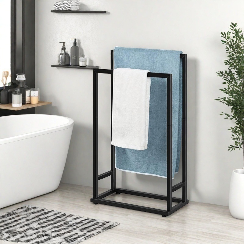 Ράγα πετσέτας με βάση, μεταλλική, χωρίς διάτρηση, φορητή μονάδα αποθήκευσης μπάνιου με κρεμάστρα