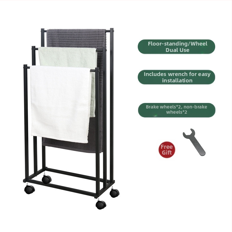 Ράγα πετσέτας με βάση, μεταλλική, χωρίς διάτρηση, φορητή μονάδα αποθήκευσης μπάνιου με κρεμάστρα