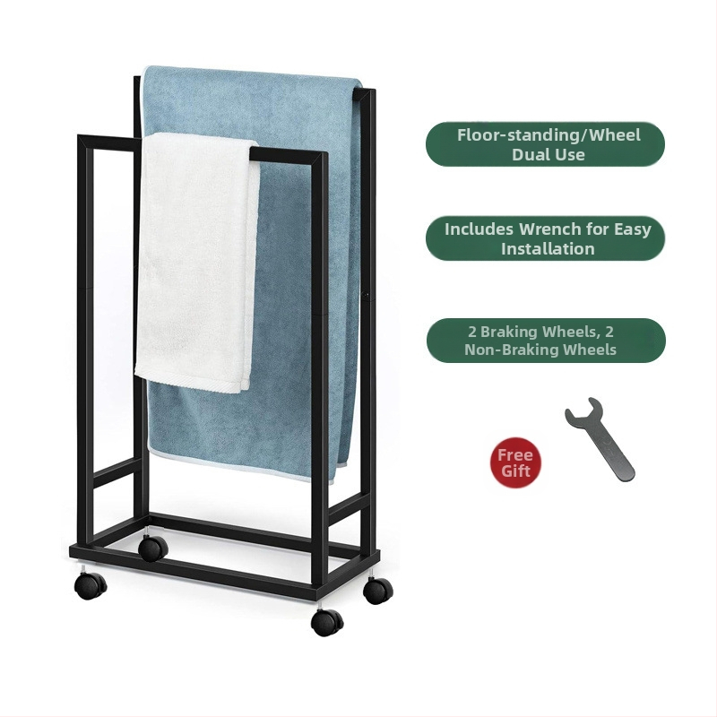 Ράγα πετσέτας με βάση, μεταλλική, χωρίς διάτρηση, φορητή μονάδα αποθήκευσης μπάνιου με κρεμάστρα
