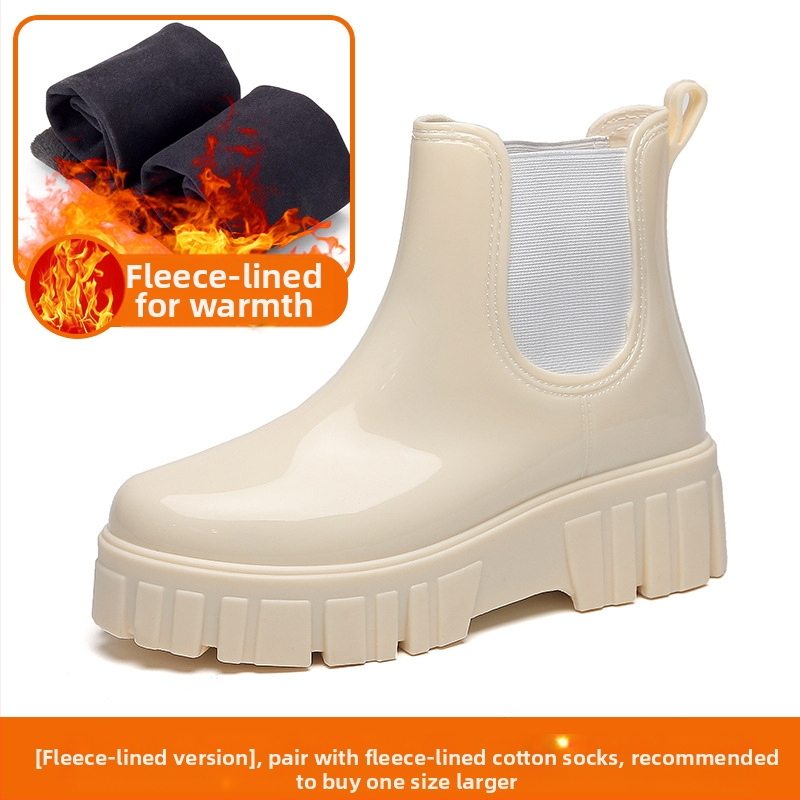 Moteriški lietaus batai, vidutinio aukščio viršus, storesnė padas, PVC viršus, vidutinio kulno 3–5 cm, vientisos spalvos, tinka pavasariui, rudeniui ir žiemai