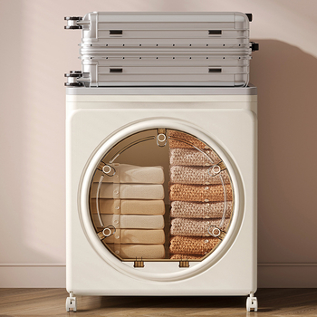 PP plastmasas uzglabāšanas skapis, caurspīdīgs putekļu aizsardzības dizains, divdurvju flip-top vāks, saliekams ar riteņiem, ietilpība 100–150 L