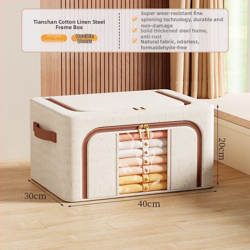 Tianshan kokvilnas un lina ar aizdari glabāšanas kaste ar vāku — saliekama, pārnēsājama, izturīga pret putekļiem un mitrumu, tilpums 42 L