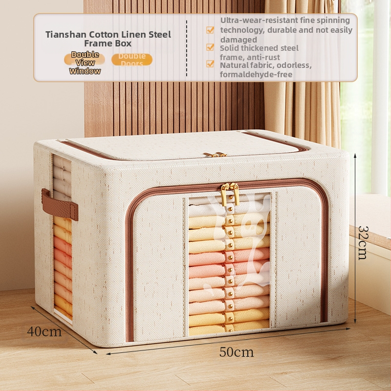 Tianshan kokvilnas un lina ar aizdari glabāšanas kaste ar vāku — saliekama, pārnēsājama, izturīga pret putekļiem un mitrumu, tilpums 42 L