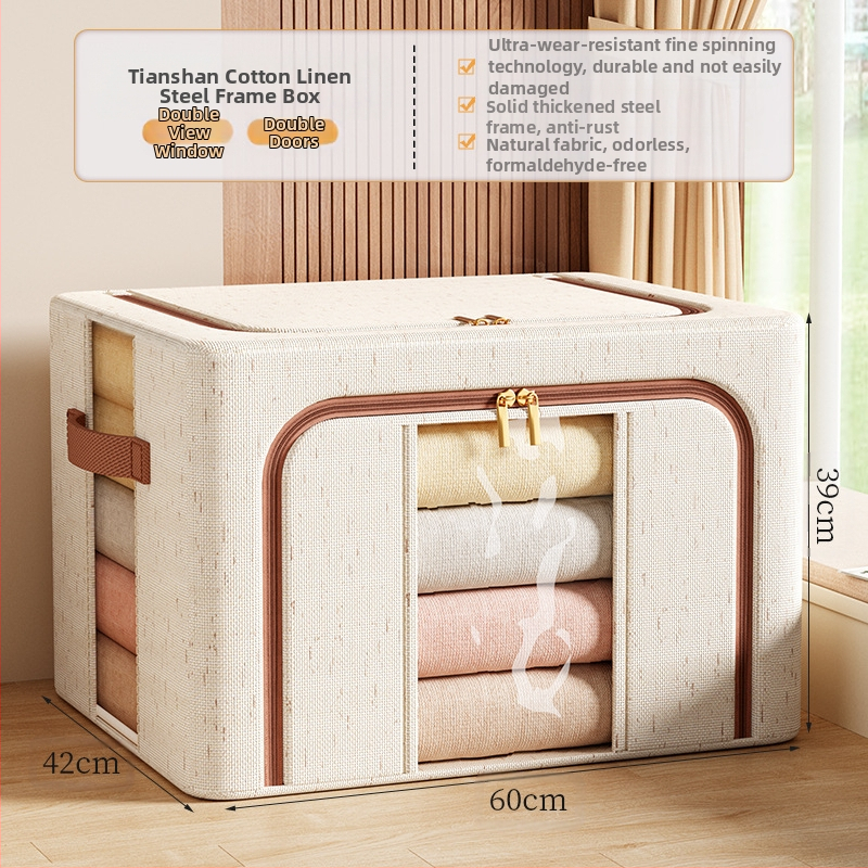 Tianshan kokvilnas un lina ar aizdari glabāšanas kaste ar vāku — saliekama, pārnēsājama, izturīga pret putekļiem un mitrumu, tilpums 42 L