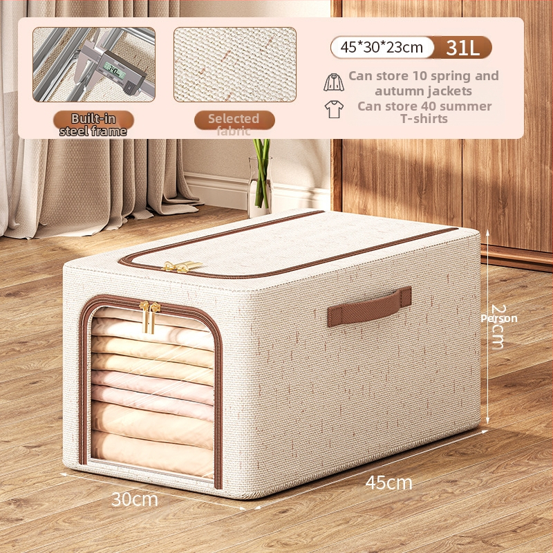 Tianshan kokvilnas un lina ar aizdari glabāšanas kaste ar vāku — saliekama, pārnēsājama, izturīga pret putekļiem un mitrumu, tilpums 42 L