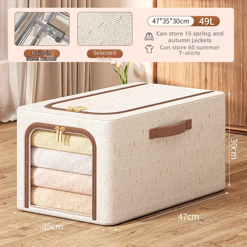 Tianshan kokvilnas un lina ar aizdari glabāšanas kaste ar vāku — saliekama, pārnēsājama, izturīga pret putekļiem un mitrumu, tilpums 42 L