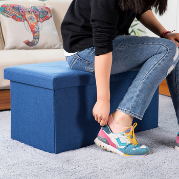 Λινή αποθηκευτική σκαμπό με καπάκι, αναδιπλούμενο, ιαπωνικού στυλ, 120 kg αντοχή φόρτωσης