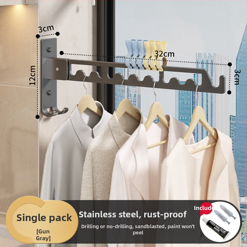 Стенна закачалка за сушене на дрехи, алуминий и неръждаема стомана, сгъваема и прибираща се, модерен минималистичен дизайн