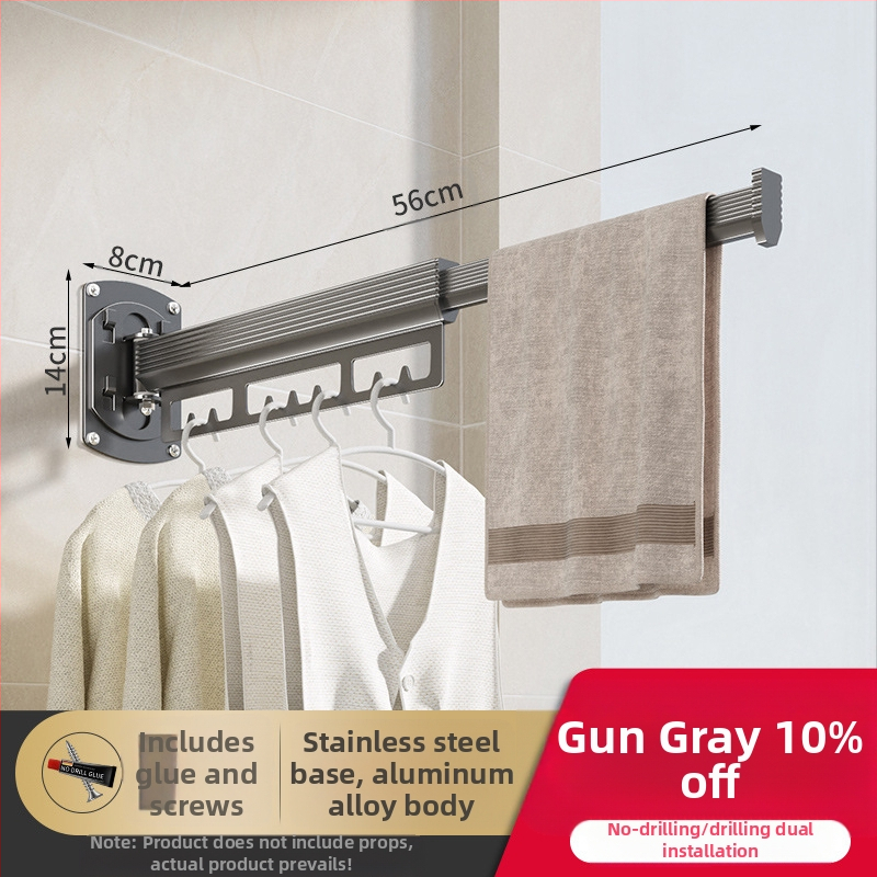 Стенна закачалка за сушене на дрехи, алуминий и неръждаема стомана, сгъваема и прибираща се, модерен минималистичен дизайн