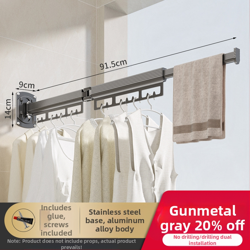 Стенна закачалка за сушене на дрехи, алуминий и неръждаема стомана, сгъваема и прибираща се, модерен минималистичен дизайн