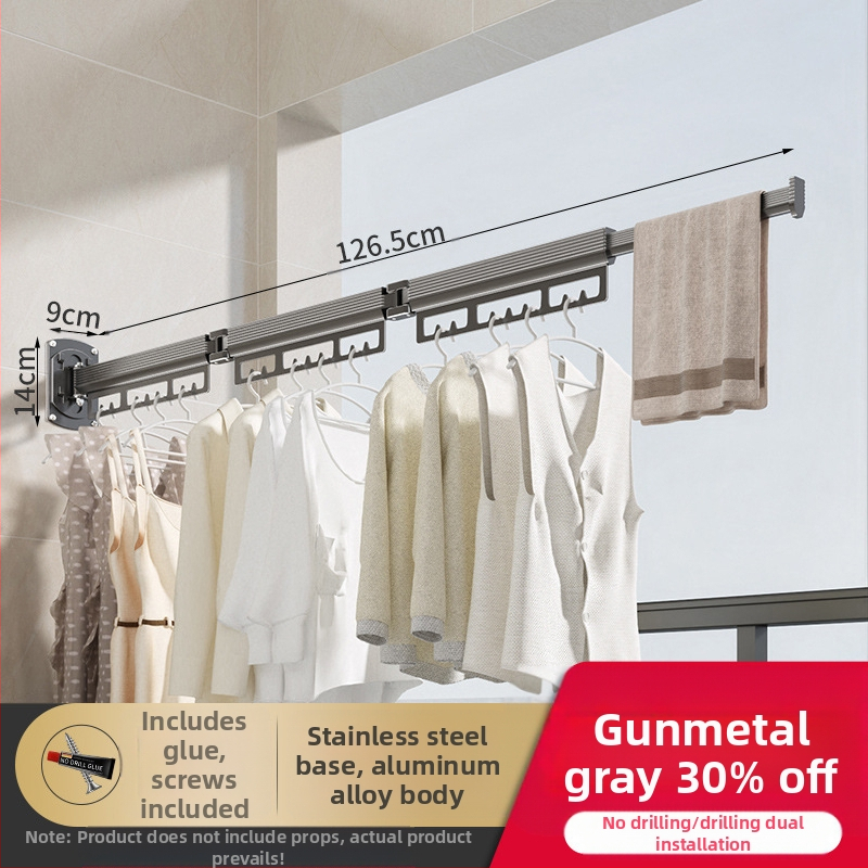 Стенна закачалка за сушене на дрехи, алуминий и неръждаема стомана, сгъваема и прибираща се, модерен минималистичен дизайн