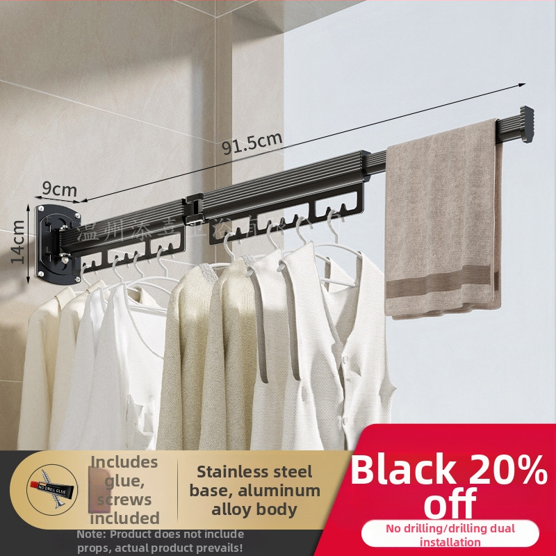 Стенна закачалка за сушене на дрехи, алуминий и неръждаема стомана, сгъваема и прибираща се, модерен минималистичен дизайн