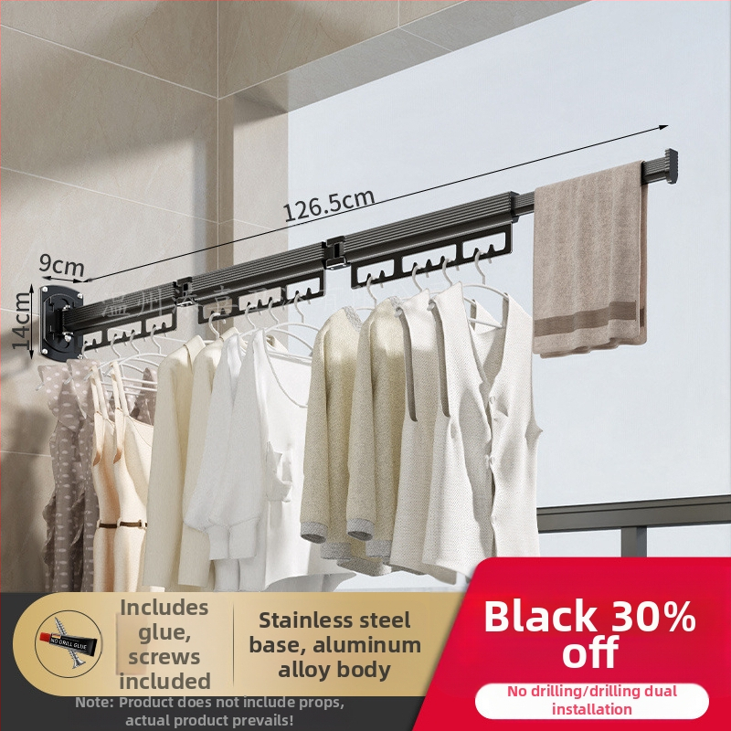 Стенна закачалка за сушене на дрехи, алуминий и неръждаема стомана, сгъваема и прибираща се, модерен минималистичен дизайн