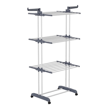 Επιδαπέδια κρεμάστρα για ρούχα με τρία επίπεδα, τύπος φτερού, κινητή, αναδιπλούμενη