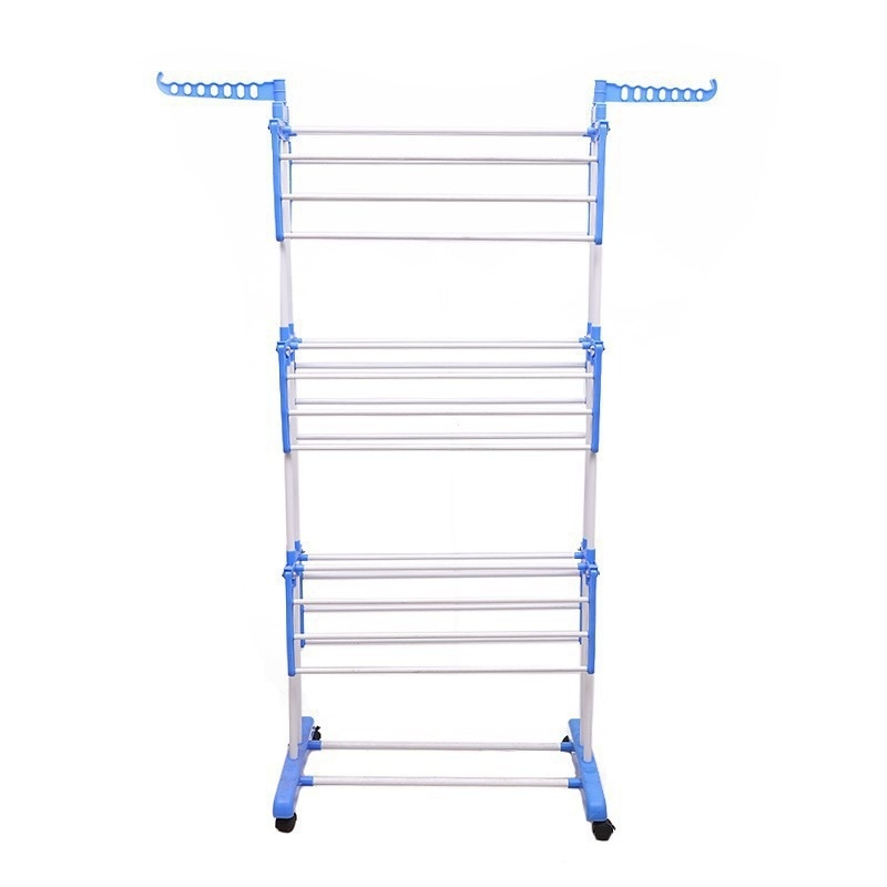 Сгъваема подова стойка за сушене на дрехи с три слоя и криловиден дизайн, мобилна
