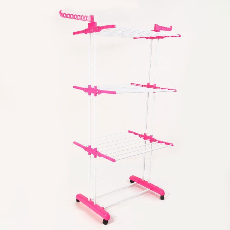 Сгъваема подова стойка за сушене на дрехи с три слоя и криловиден дизайн, мобилна