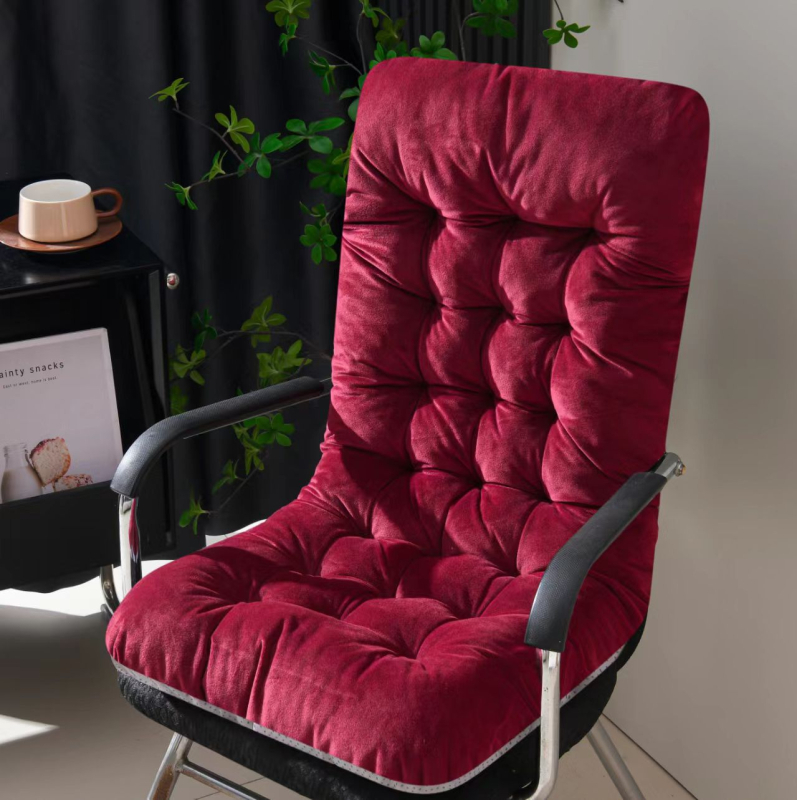 Integruota pliušinė kėdės pagalvė su nugaros pagalve, storinta žiemos sėdėjimo ir nugaros pagalvė, PP medvilnės užpildas, tinkama biurui, svetainei, studijai ir kėdėms.