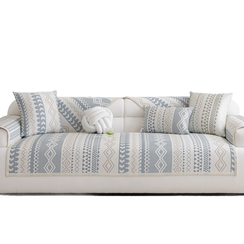 Jégselyem kanapé párna háromüléses kanapéhoz, csíkos vagy egyszínű mintával, modern minimális stílus, porvédő huzat/kanapéfedél