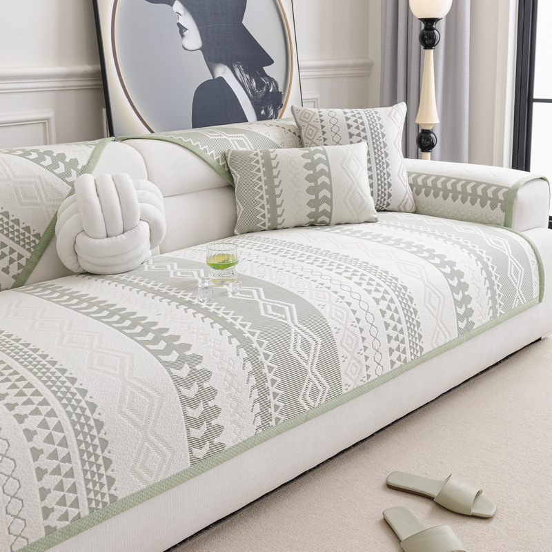 Jégselyem kanapé párna háromüléses kanapéhoz, csíkos vagy egyszínű mintával, modern minimális stílus, porvédő huzat/kanapéfedél