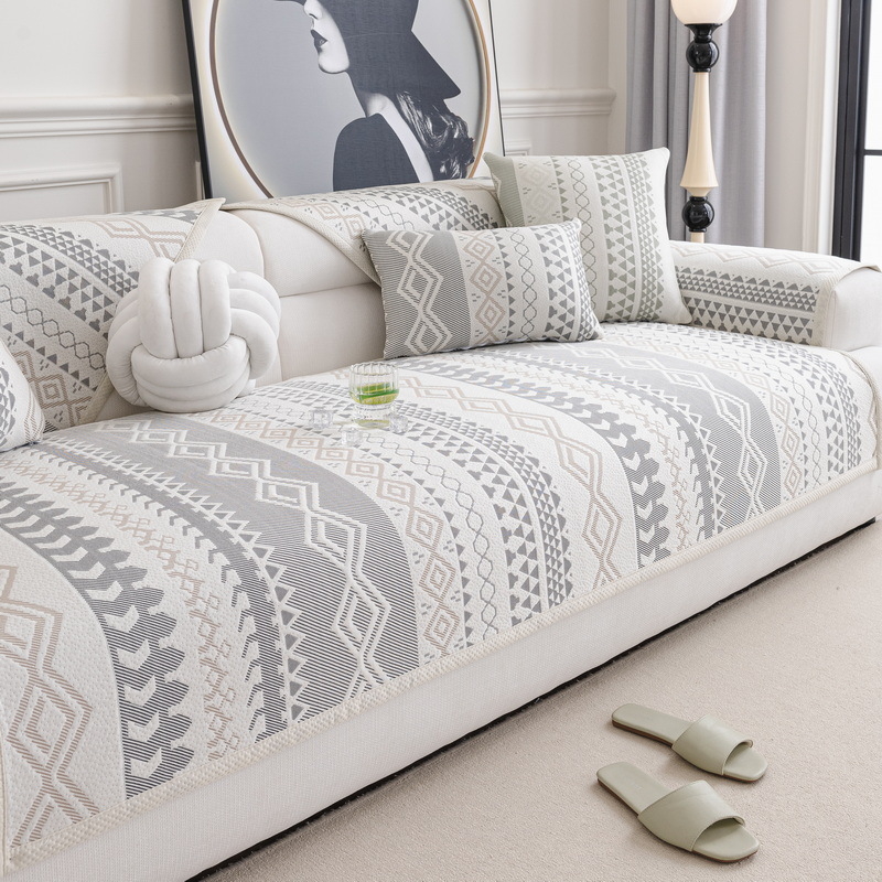 Jégselyem kanapé párna háromüléses kanapéhoz, csíkos vagy egyszínű mintával, modern minimális stílus, porvédő huzat/kanapéfedél