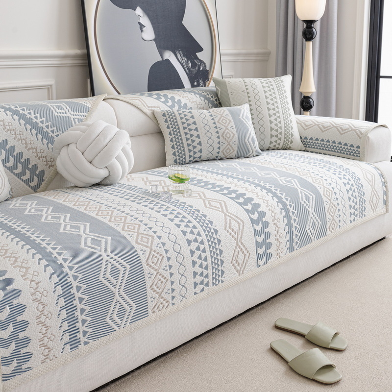 Jégselyem kanapé párna háromüléses kanapéhoz, csíkos vagy egyszínű mintával, modern minimális stílus, porvédő huzat/kanapéfedél