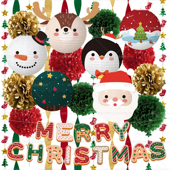 NICRO Χριστουγεννιάτικα κρεμαστά διακοσμητικά – χαρτινά φαναράκια, χαρτινά λουλούδια και γιρλάντες με σημαίες (στυλ 7809228) για διαμόρφωση χώρου