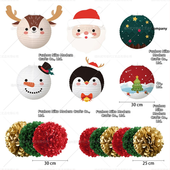 NICRO Χριστουγεννιάτικα κρεμαστά διακοσμητικά – χαρτινά φαναράκια, χαρτινά λουλούδια και γιρλάντες με σημαίες (στυλ 7809228) για διαμόρφωση χώρου