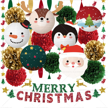 NICRO Χριστουγεννιάτικα κρεμαστά διακοσμητικά – χαρτινά φαναράκια, χαρτινά λουλούδια και γιρλάντες με σημαίες (στυλ 7809228) για διαμόρφωση χώρου