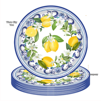 Σετ εξοπλισμού πάρτι μίας χρήσης με ρετρό μπλε-λευκό πορσελάνινο λεμόνι – υλικά: πλαστικό και χαρτί, απλός στυλ, σετ πάρτι και διακόσμηση χώρου