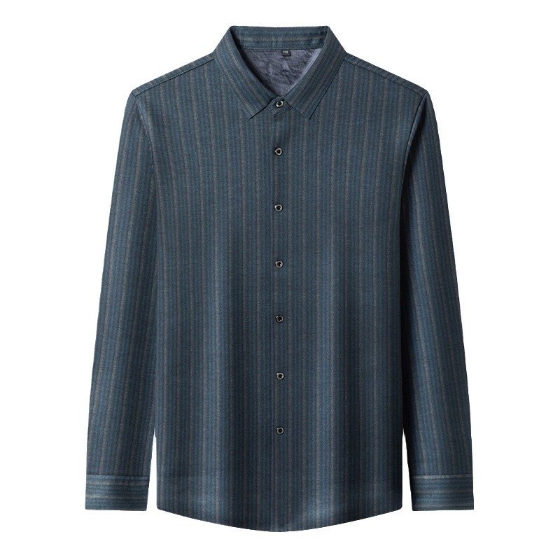 Мъжка риза – подплатена флисом за топлина, райета, Яка: с остър връх (Основна материя: полиестер/вискоза/коприна/вълна; Подплата: флис; Яка: с остър връх; Модел: райета)