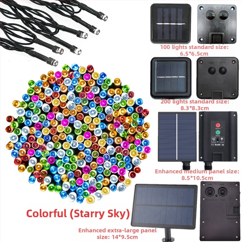 Ηλιακή LED σειρά, 8 λειτουργιών, εξωτερικά διακοσμητικά φώτα κήπου για χριστουγεννιάτικη χρήση (200 LED, IP44, 3000K, 200 lm)