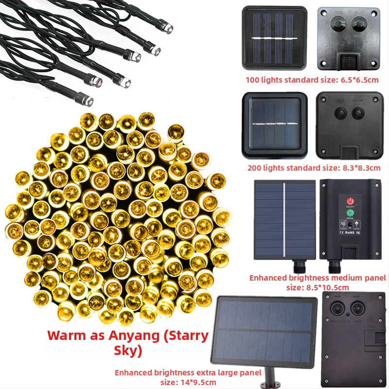 Ηλιακή LED σειρά, 8 λειτουργιών, εξωτερικά διακοσμητικά φώτα κήπου για χριστουγεννιάτικη χρήση (200 LED, IP44, 3000K, 200 lm)