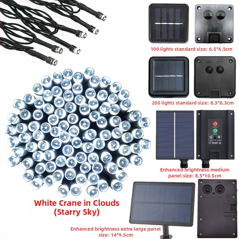 Ηλιακή LED σειρά, 8 λειτουργιών, εξωτερικά διακοσμητικά φώτα κήπου για χριστουγεννιάτικη χρήση (200 LED, IP44, 3000K, 200 lm)