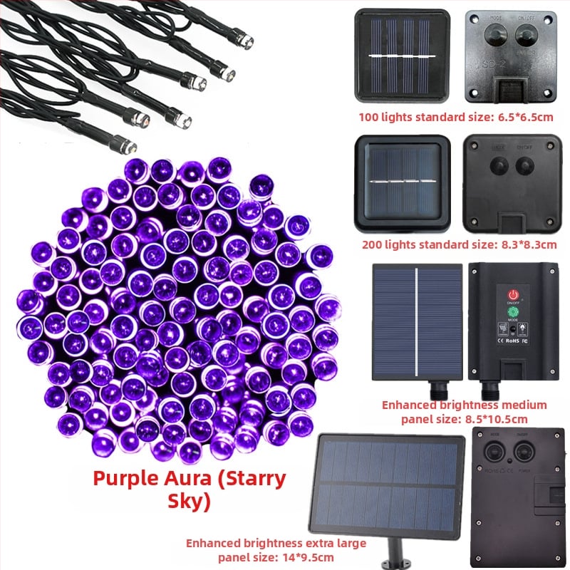 Ηλιακή LED σειρά, 8 λειτουργιών, εξωτερικά διακοσμητικά φώτα κήπου για χριστουγεννιάτικη χρήση (200 LED, IP44, 3000K, 200 lm)