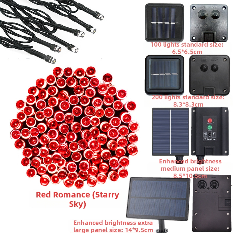 Ηλιακή LED σειρά, 8 λειτουργιών, εξωτερικά διακοσμητικά φώτα κήπου για χριστουγεννιάτικη χρήση (200 LED, IP44, 3000K, 200 lm)