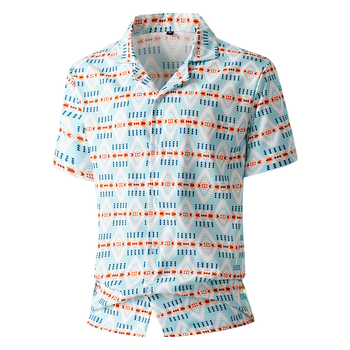 Ανδρικό πουκάμισο με φλοράλ εκτύπωση, κοντό μανίκι, γιακάς τύπου λαπέλ, πολυεστέρας 95%, εφαρμοστό κόψιμο