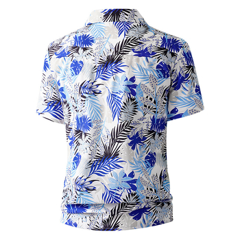 Ανδρικό πουκάμισο με φλοράλ εκτύπωση, κοντό μανίκι, γιακάς τύπου λαπέλ, πολυεστέρας 95%, εφαρμοστό κόψιμο