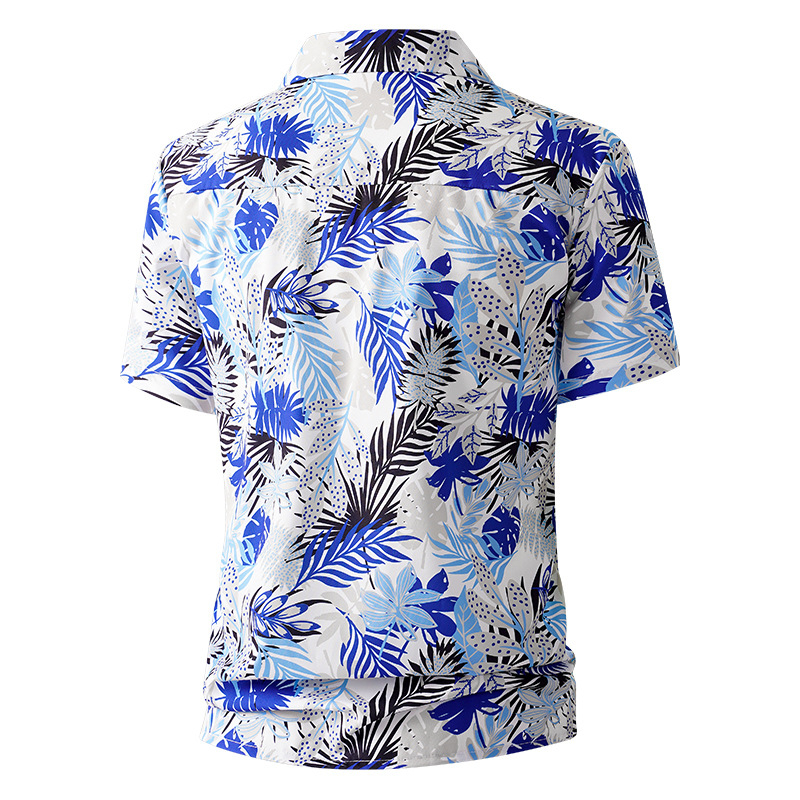 Мъжка риза с флорална шарка, къс ръкав, полиестер 95%, прилягащ модел